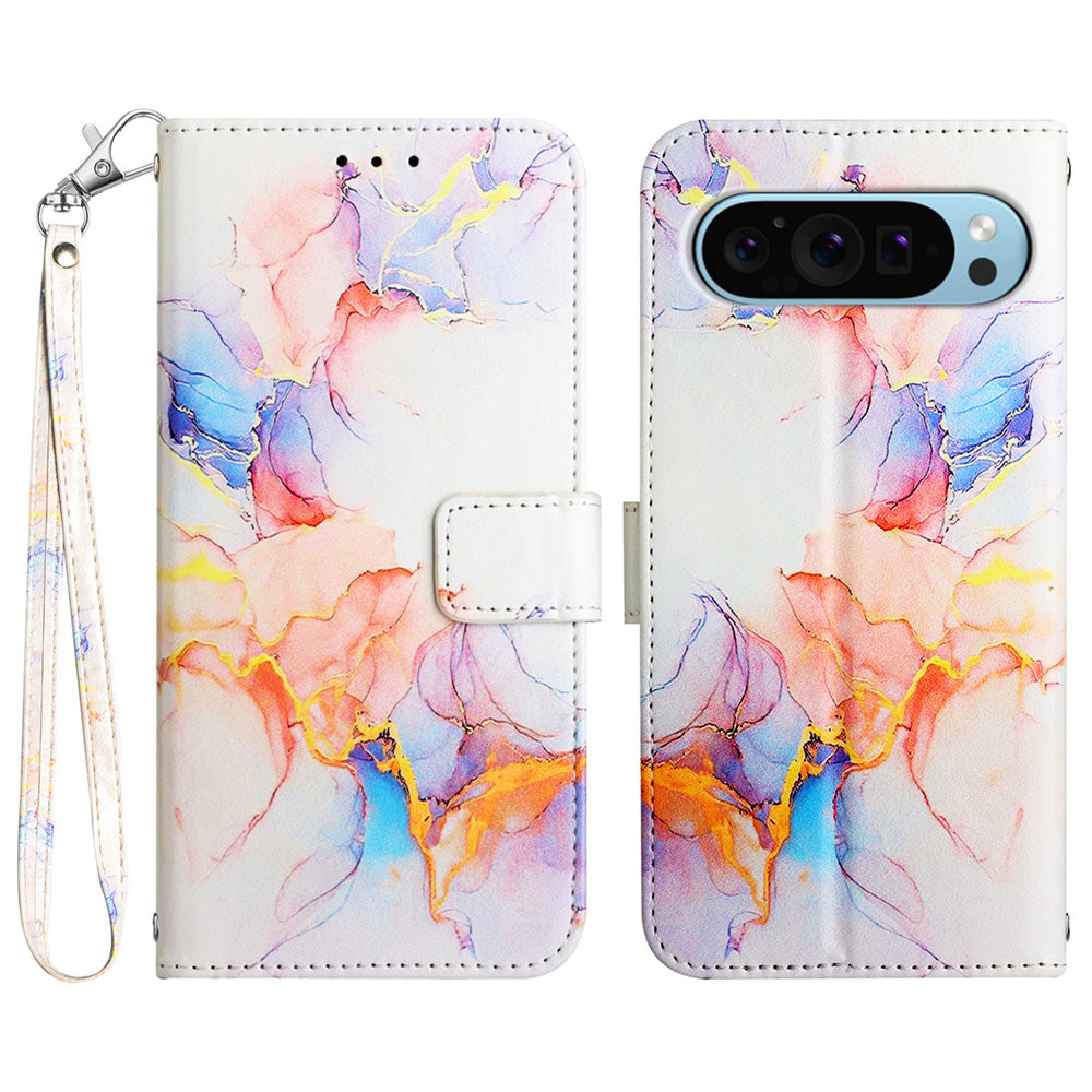 YB Pattern Printing Leather Series-5 For Google Pixel 9 Case Wallet Stand Phone Cover Marble Pattern