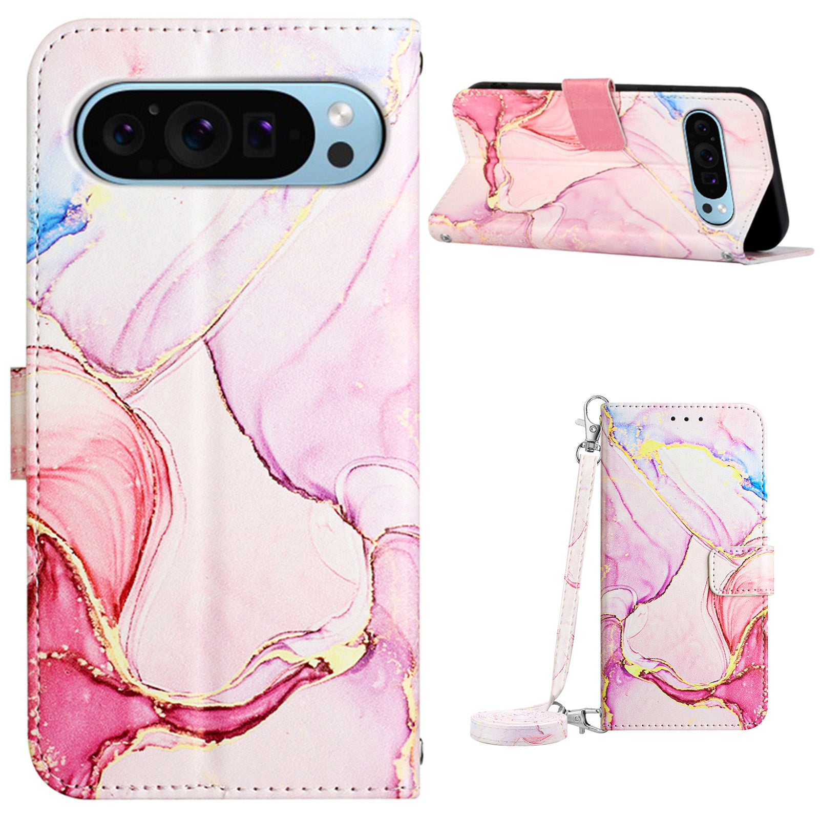 YB Pattern Printing Leather Series-6 For Google Pixel 9 Crossbody Phone Case Stand Wallet Cover