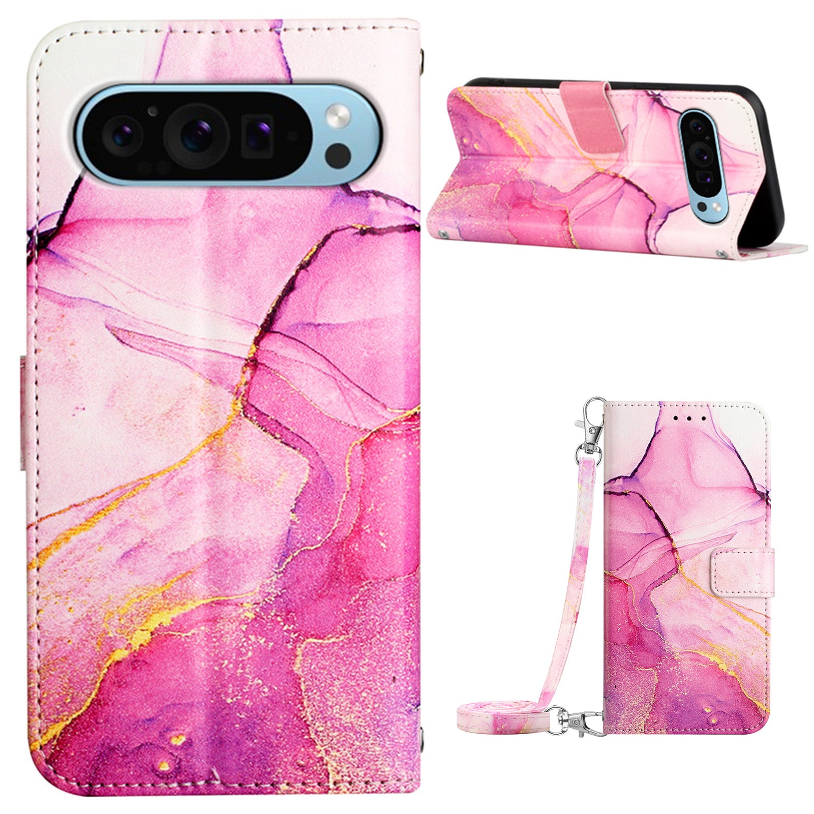 YB Pattern Printing Leather Series-6 For Google Pixel 9 Crossbody Phone Case Stand Wallet Cover
