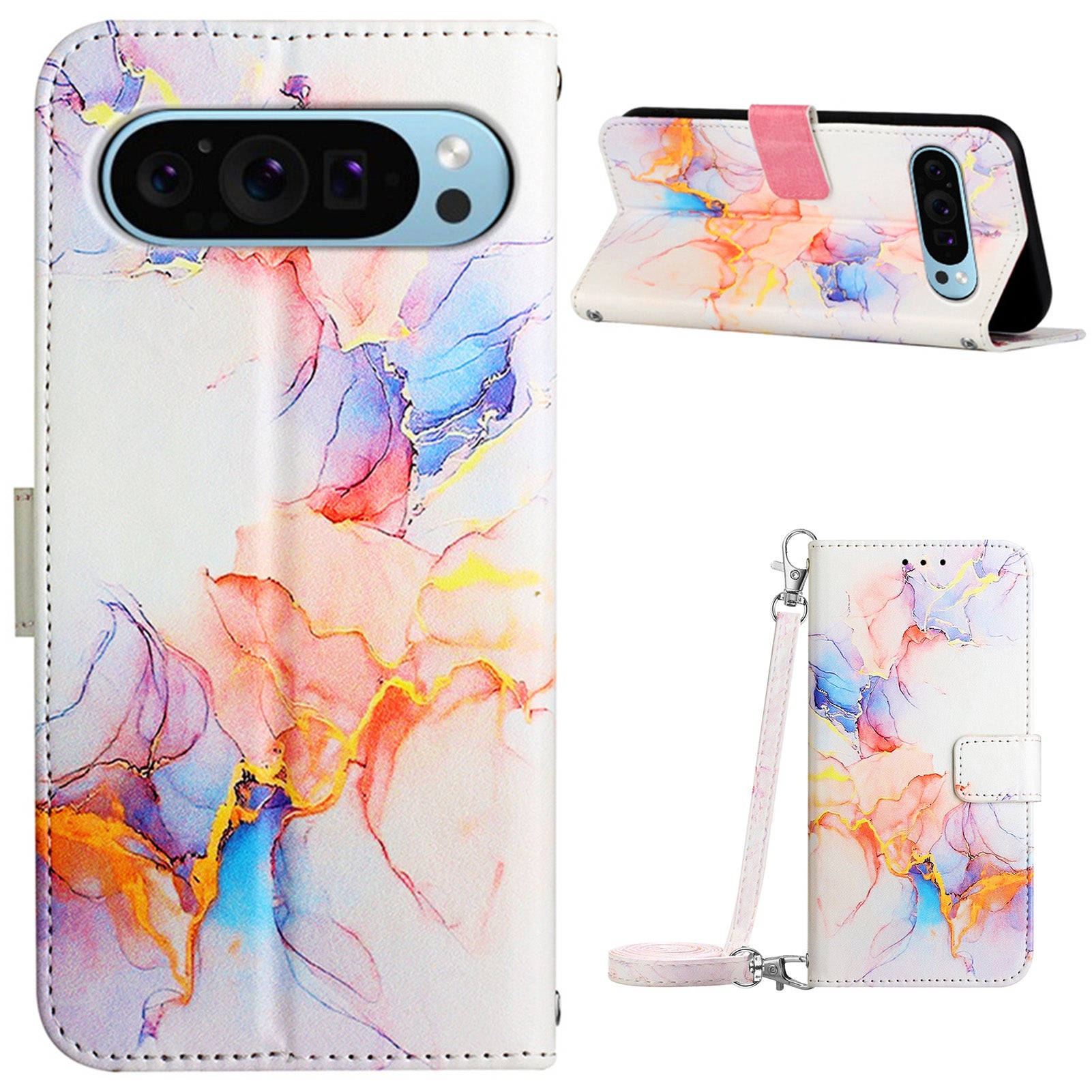 YB Pattern Printing Leather Series-6 For Google Pixel 9 Crossbody Phone Case Stand Wallet Cover