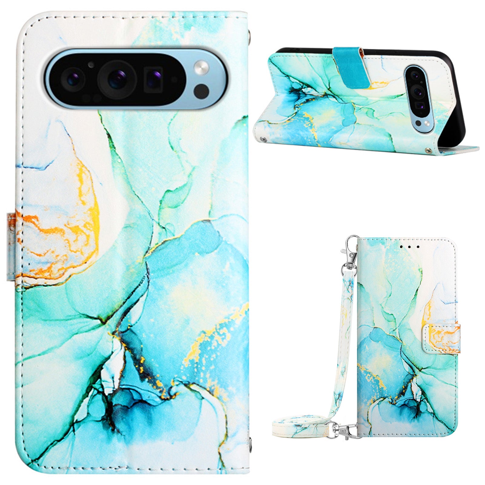 YB Pattern Printing Leather Series-6 For Google Pixel 9 Crossbody Phone Case Stand Wallet Cover