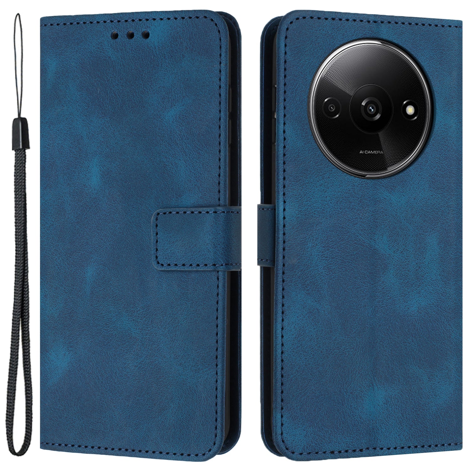 For Xiaomi Redmi A3 / Poco C61 4G Case Solid Color PU Leather Stand Magnetic Closure Phone Cover