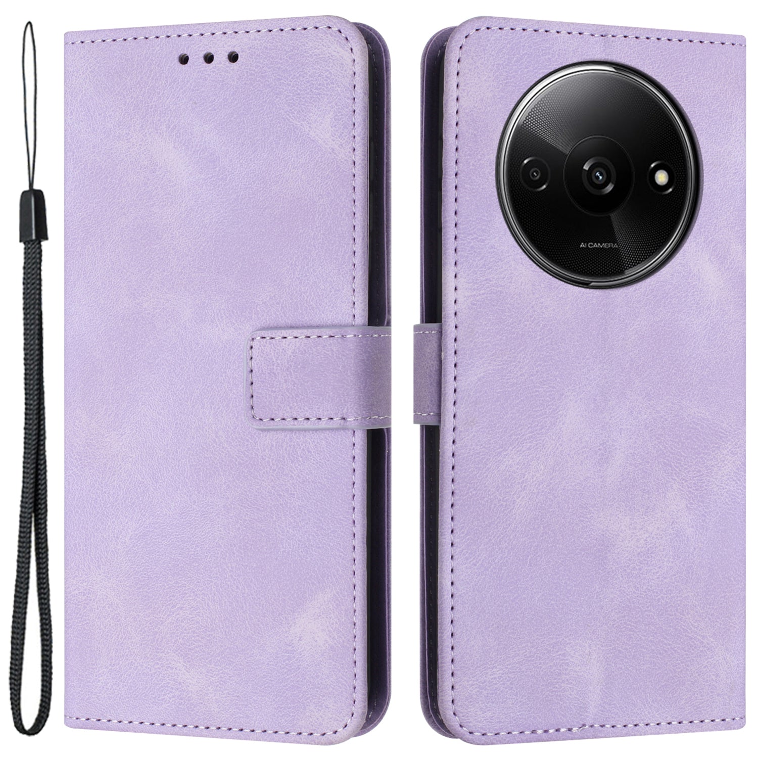 For Xiaomi Redmi A3 / Poco C61 4G Case Solid Color PU Leather Stand Magnetic Closure Phone Cover