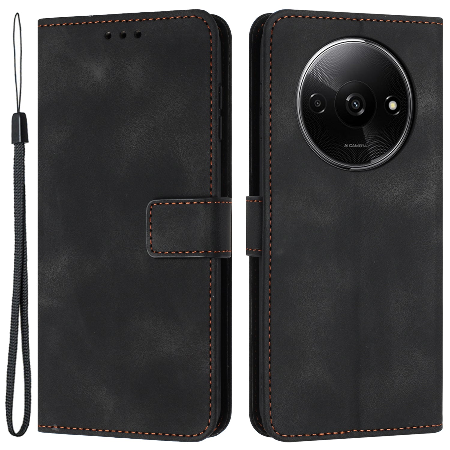For Xiaomi Redmi A3 / Poco C61 4G Case Solid Color PU Leather Stand Magnetic Closure Phone Cover