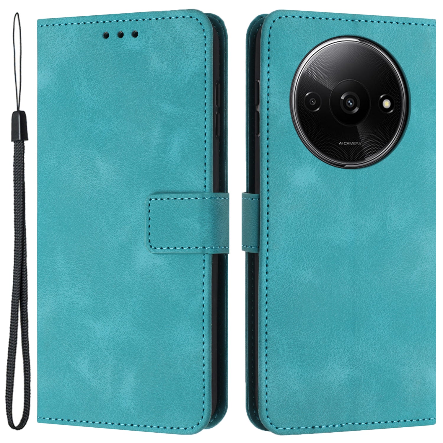 For Xiaomi Redmi A3 / Poco C61 4G Case Solid Color PU Leather Stand Magnetic Closure Phone Cover
