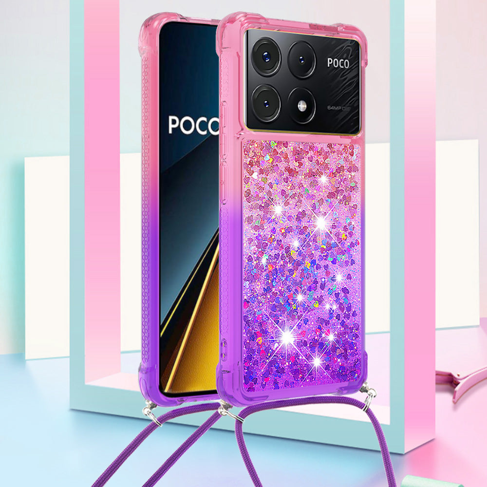 YB Quicksand Series-6 for Xiaomi Poco X6 Pro 5G / Redmi K70E 5G Case with Lanyard Soft TPU Phone Cover