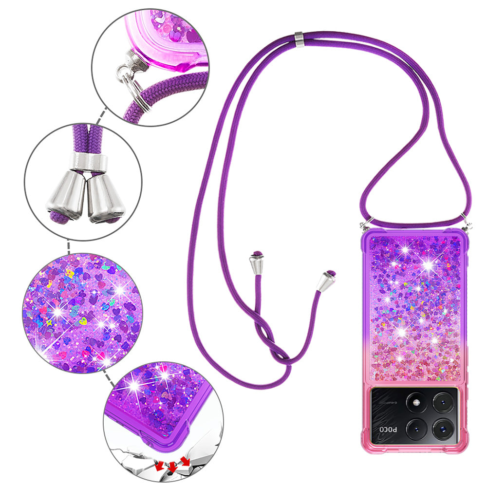 YB Quicksand Series-6 for Xiaomi Poco X6 Pro 5G / Redmi K70E 5G Case with Lanyard Soft TPU Phone Cover