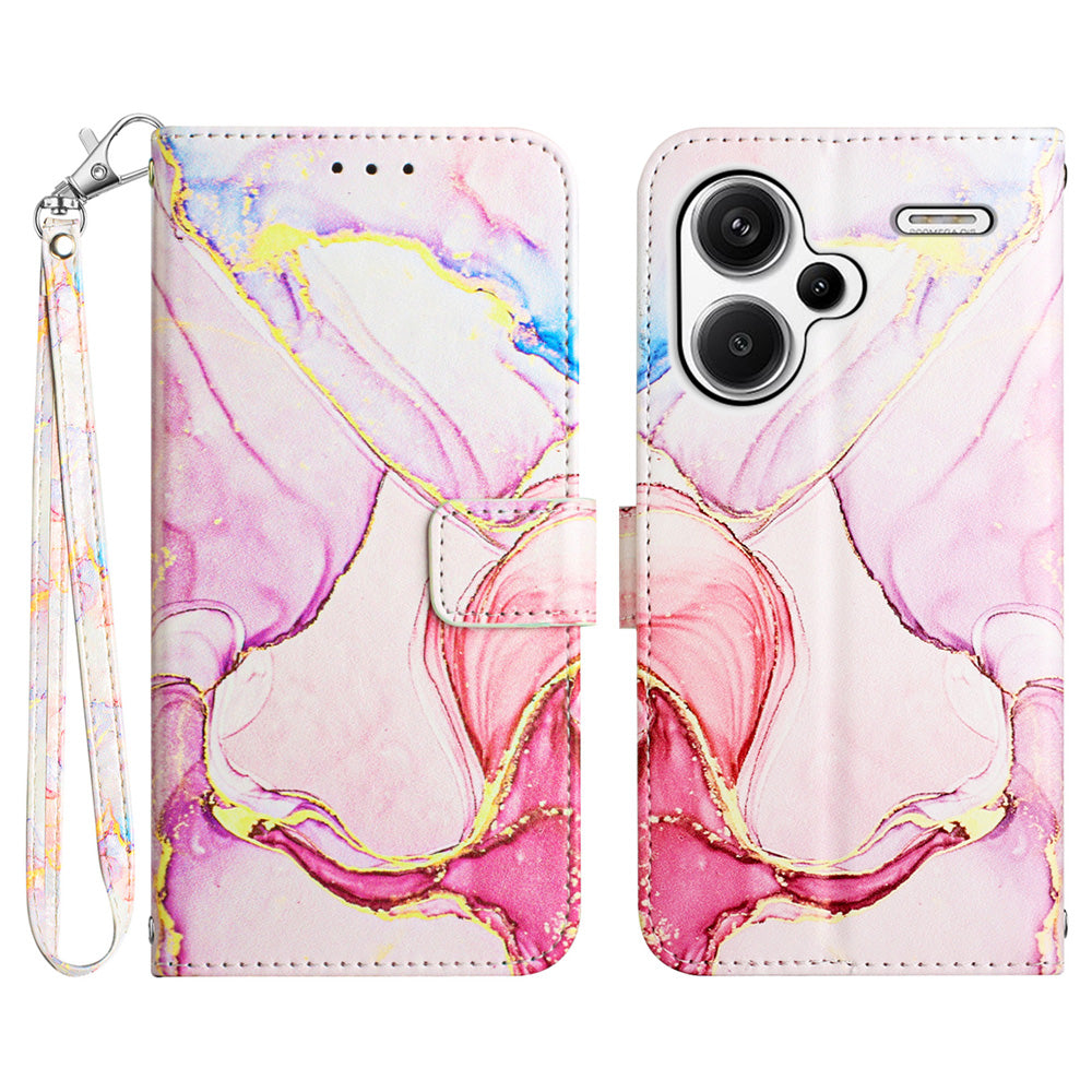 YB Pattern Printing Leather Series-5 For Xiaomi Redmi Note 13 Pro+ 5G Wallet Phone Case with Hand Strap