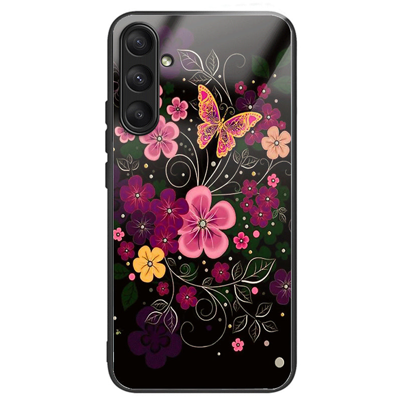 For Samsung Galaxy A25 5G (Global) (161.0 x 76.5 x 8.3mm) Pattern Printing Phone Case Tempered Glass+TPU+PC Cover