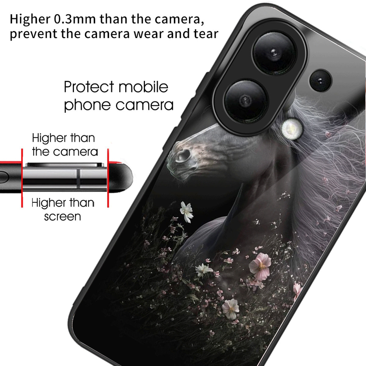 For Xiaomi Redmi Note 13 4G Tempered Glass Phone Cover Pattern Printing Drop-resistant Case