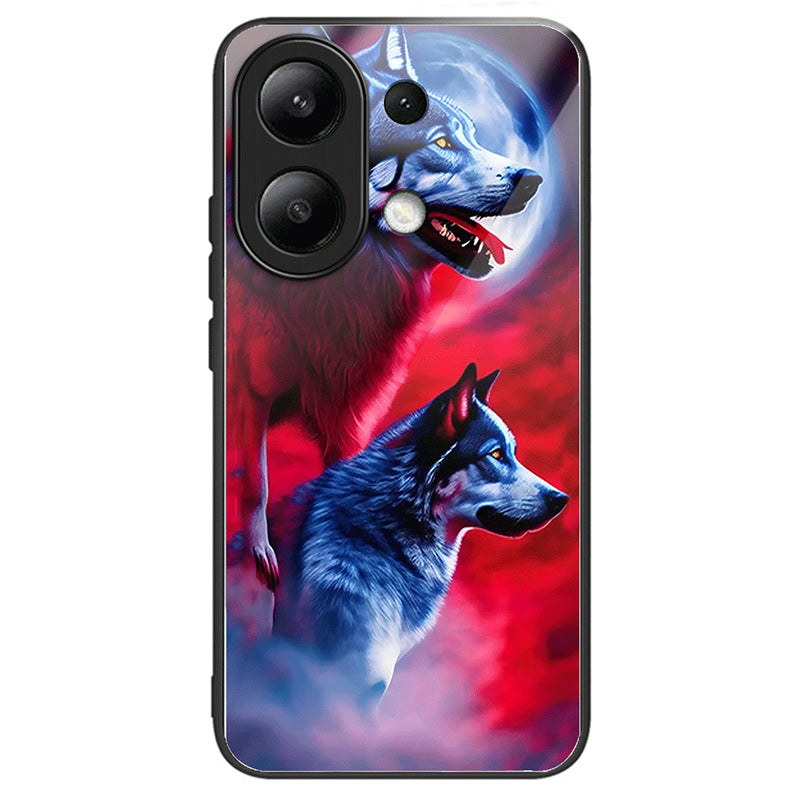 For Xiaomi Redmi Note 13 4G Tempered Glass Phone Cover Pattern Printing Drop-resistant Case