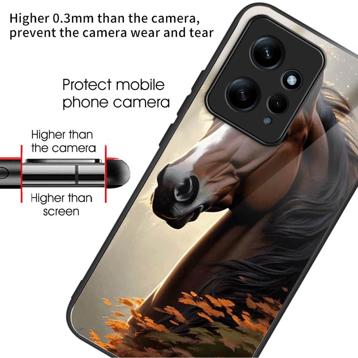For Xiaomi Redmi Note 12 4G Painted Pattern Case Tempered Glass+PC Back Soft TPU Phone Cover