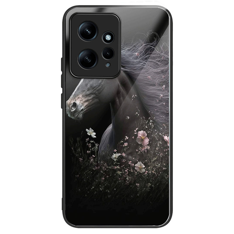 For Xiaomi Redmi Note 12 4G Painted Pattern Case Tempered Glass+PC Back Soft TPU Phone Cover