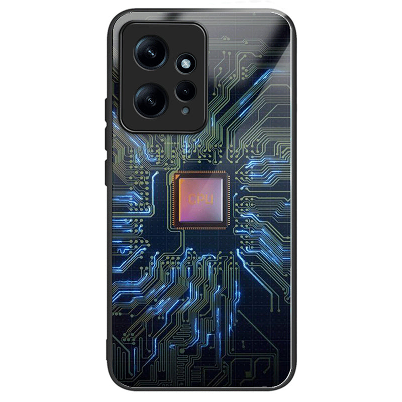 For Xiaomi Redmi Note 12 4G Painted Pattern Case Tempered Glass+PC Back Soft TPU Phone Cover