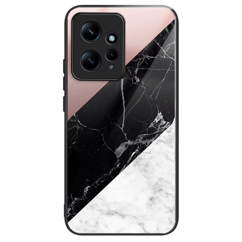 For Xiaomi Redmi Note 12 4G Painted Pattern Case Tempered Glass+PC Back Soft TPU Phone Cover
