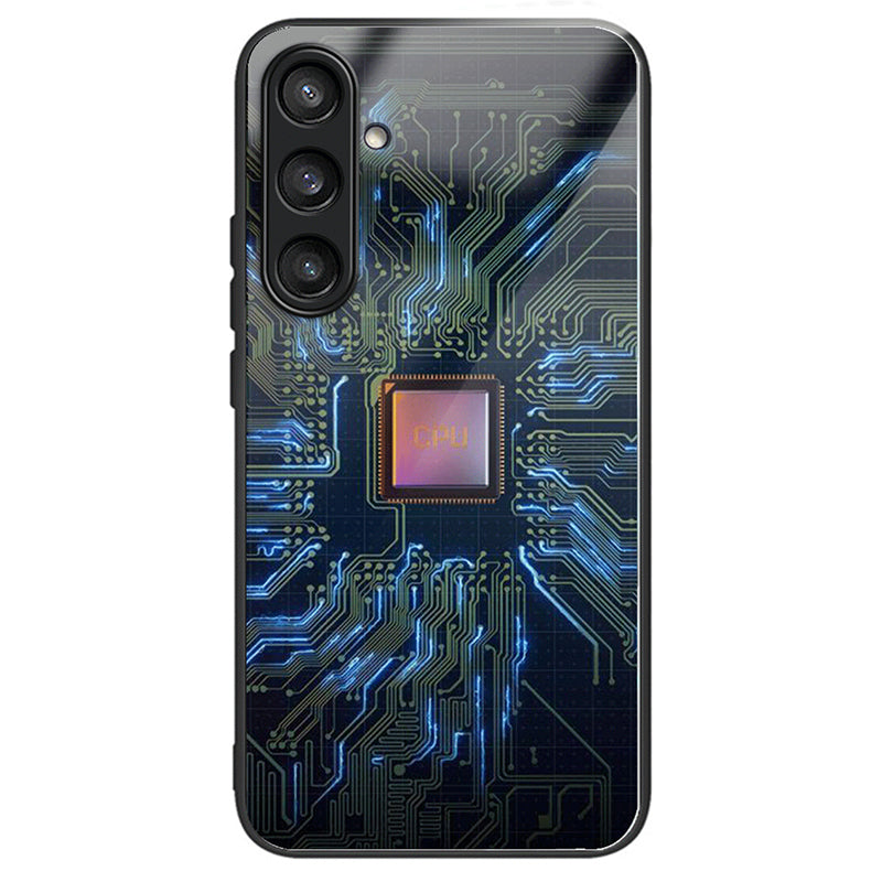 For Samsung Galaxy S24 Phone Case Stylish Pattern Tempered Glass+TPU+PC Protective Cover