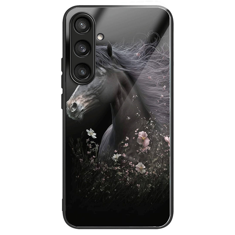 For Samsung Galaxy S24 Phone Case Stylish Pattern Tempered Glass+TPU+PC Protective Cover