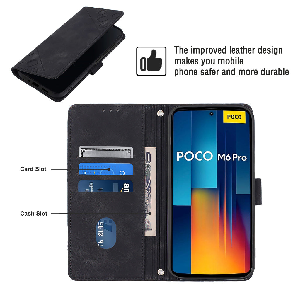PT005 YB Imprinting Series-6 For Xiaomi Redmi Note 13 Pro 4G / Poco M6 Pro 4G Leather Phone Wallet Case