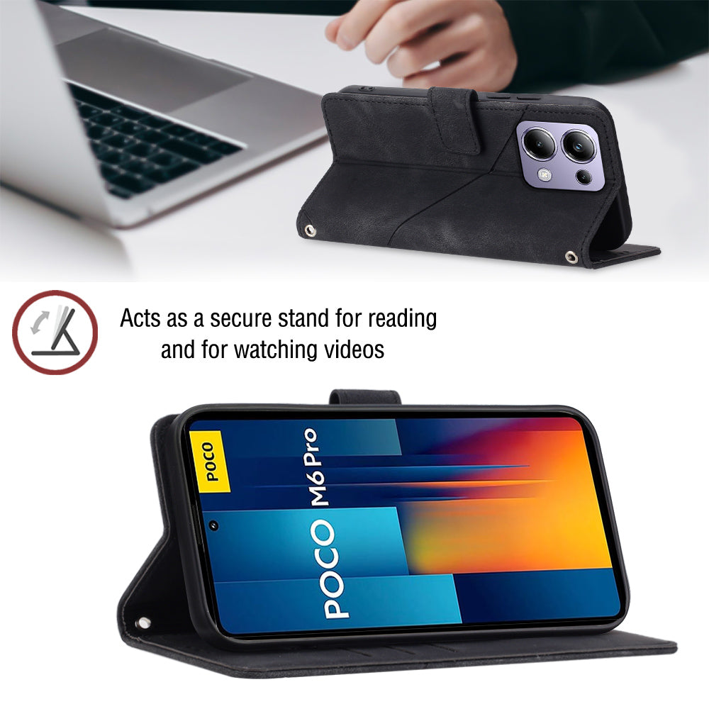 PT005 YB Imprinting Series-6 For Xiaomi Redmi Note 13 Pro 4G / Poco M6 Pro 4G Leather Phone Wallet Case