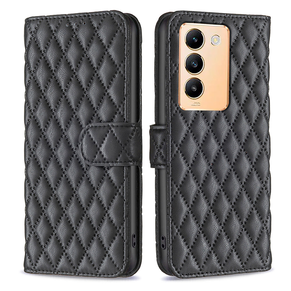 BINFEN COLOR BF Style-14 For vivo Y200e 5G Case PU Leather Imprinted Rhombus Phone Cover