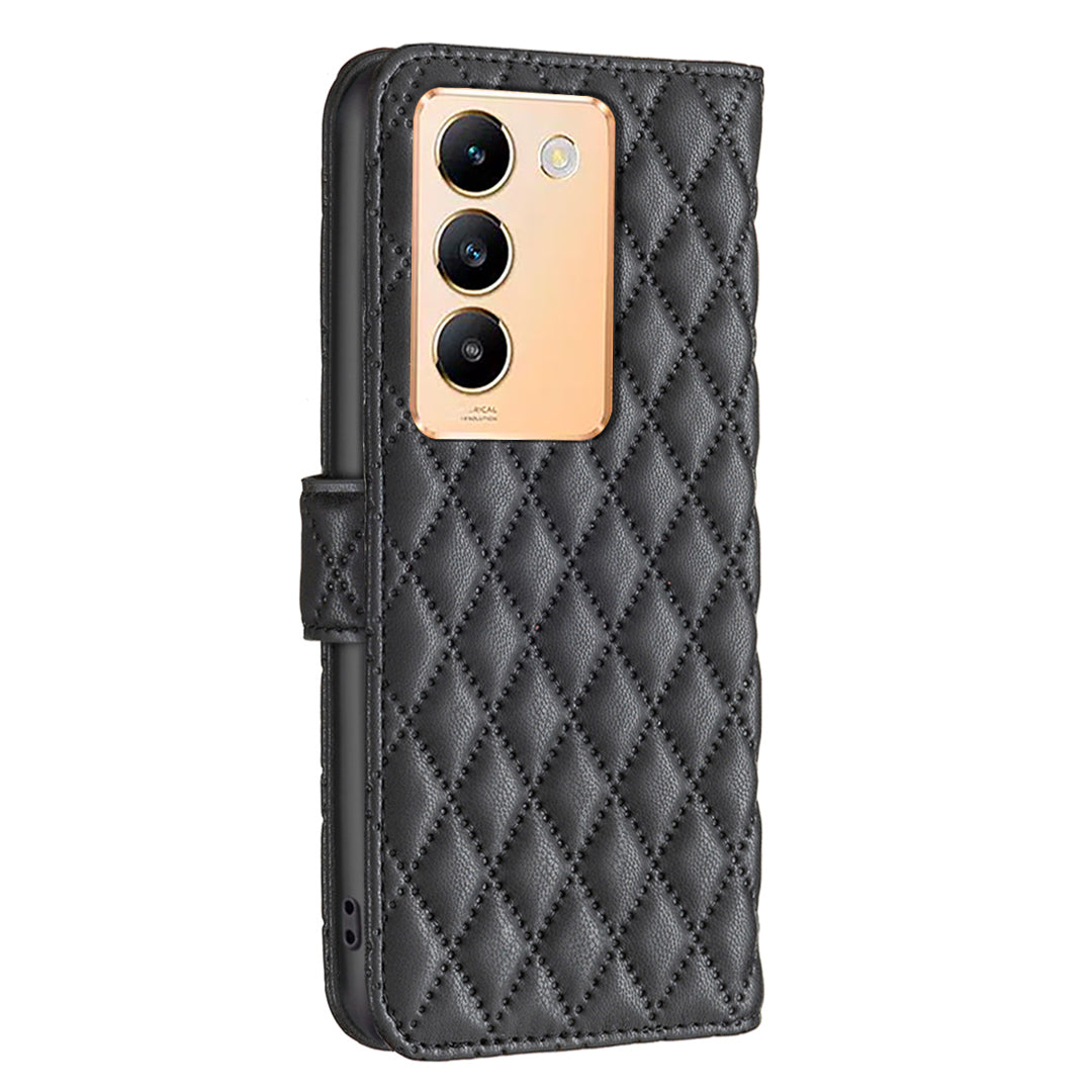 BINFEN COLOR BF Style-14 For vivo Y200e 5G Case PU Leather Imprinted Rhombus Phone Cover