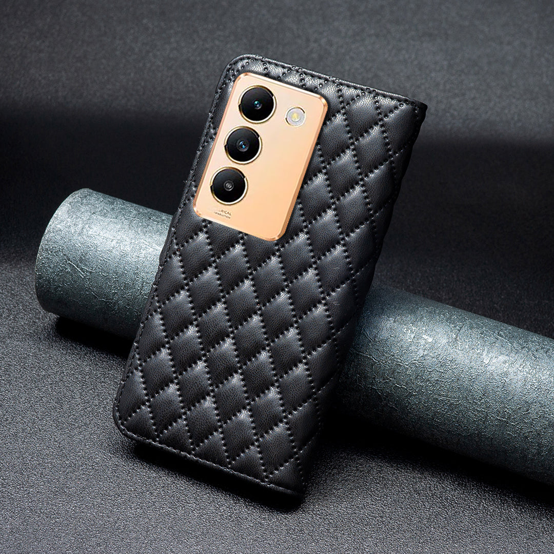 BINFEN COLOR BF Style-14 For vivo Y200e 5G Case PU Leather Imprinted Rhombus Phone Cover
