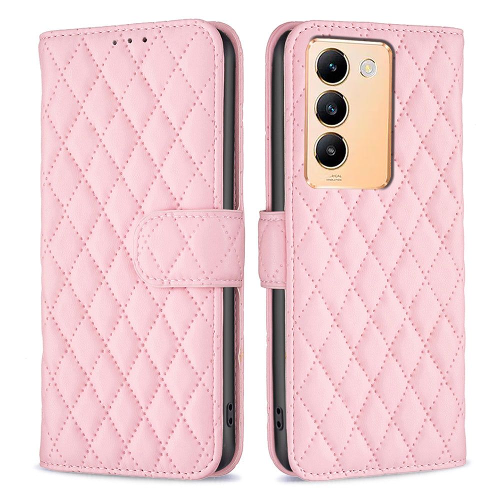 BINFEN COLOR BF Style-14 For vivo Y200e 5G Case PU Leather Imprinted Rhombus Phone Cover