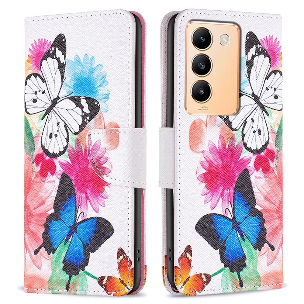 For vivo Y200e 5G Case Pattern Printing Flip Stand Phone Cover with Magnetic Clasp