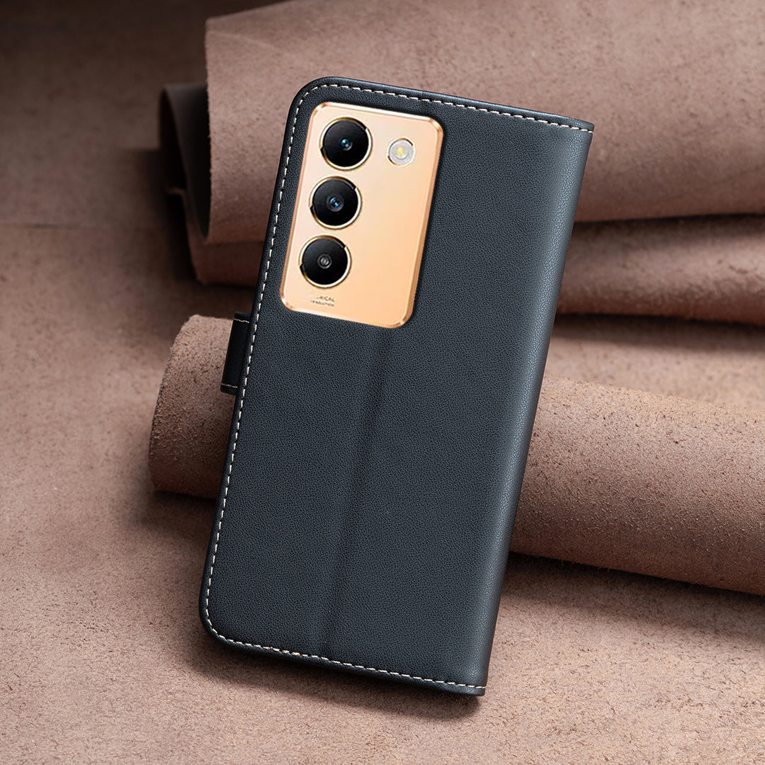 BINFEN COLOR BF17 For vivo Y200e 5G Wallet Case Magnetic Closing Card Slots Phone Cover