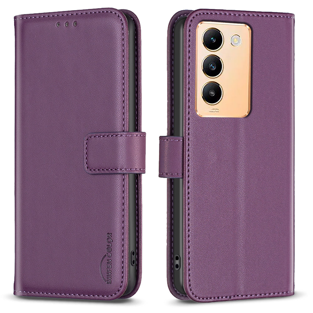 BINFEN COLOR BF17 For vivo Y200e 5G Wallet Case Magnetic Closing Card Slots Phone Cover