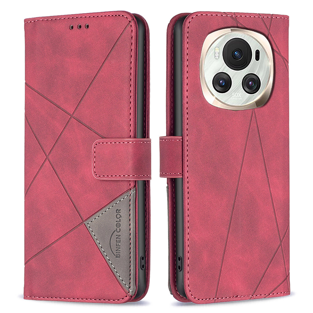 BINFEN COLOR BF05 For Honor Magic6 5G Magnetic Phone Case Leather Geometric Cover