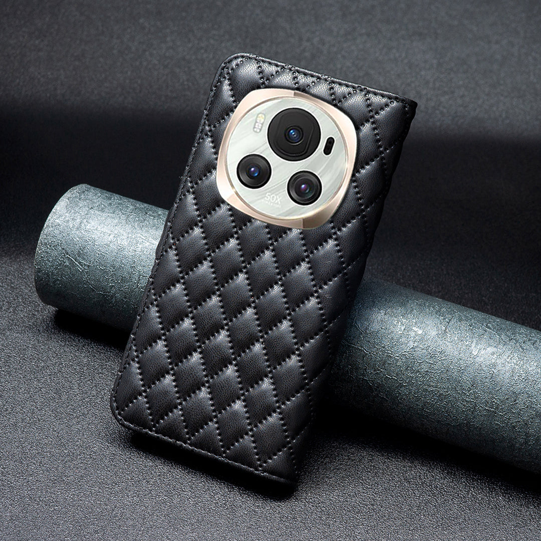 BINFEN COLOR BF Style-14 For Honor Magic6 5G Case Foldable Stand  Rhombus Grid Phone Cover