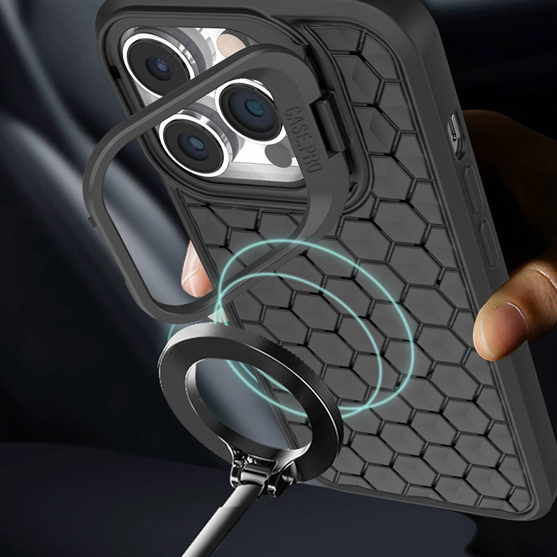 For iPhone 14 Pro Max Magnetic Case Honeycomb Heat Dissipation TPU Kickstand Cover