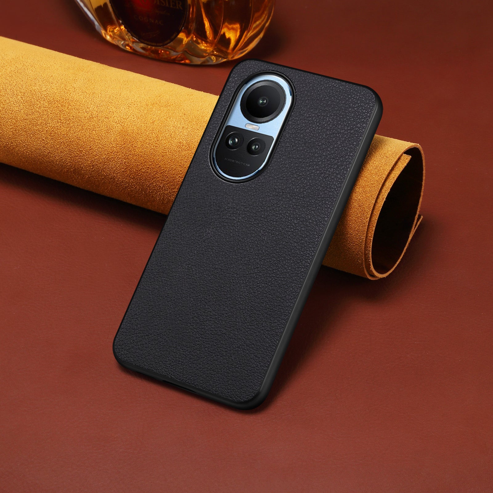 For Oppo Reno10 5G (Global) Case Drop-proof Leather Coated PC+TPU Phone Cover