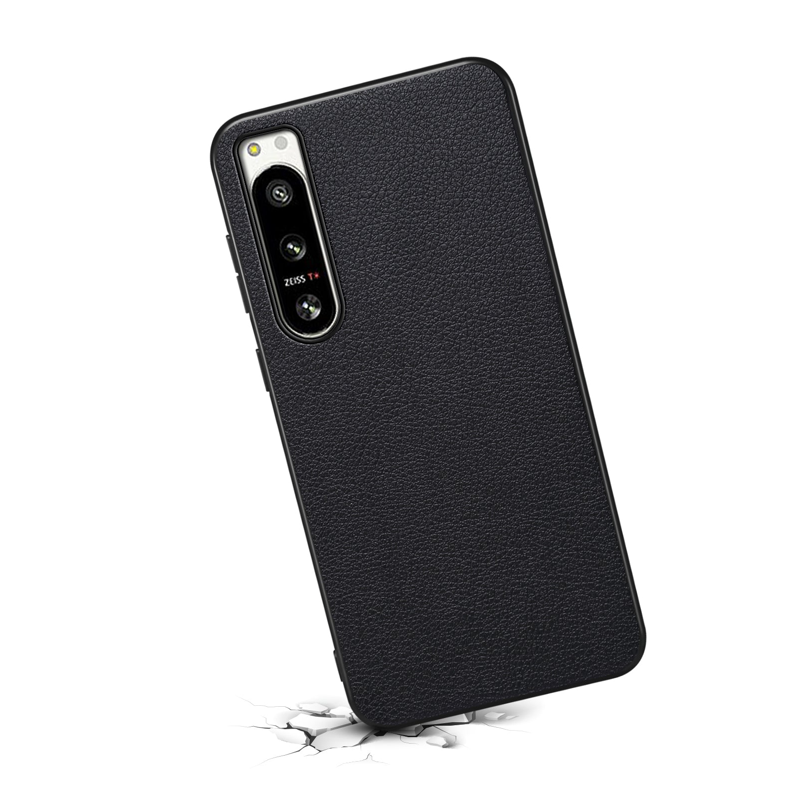 For Sony Xperia 5 IV 5G Phone Case Leather Coated PC+TPU Calf Texture Phone Cover