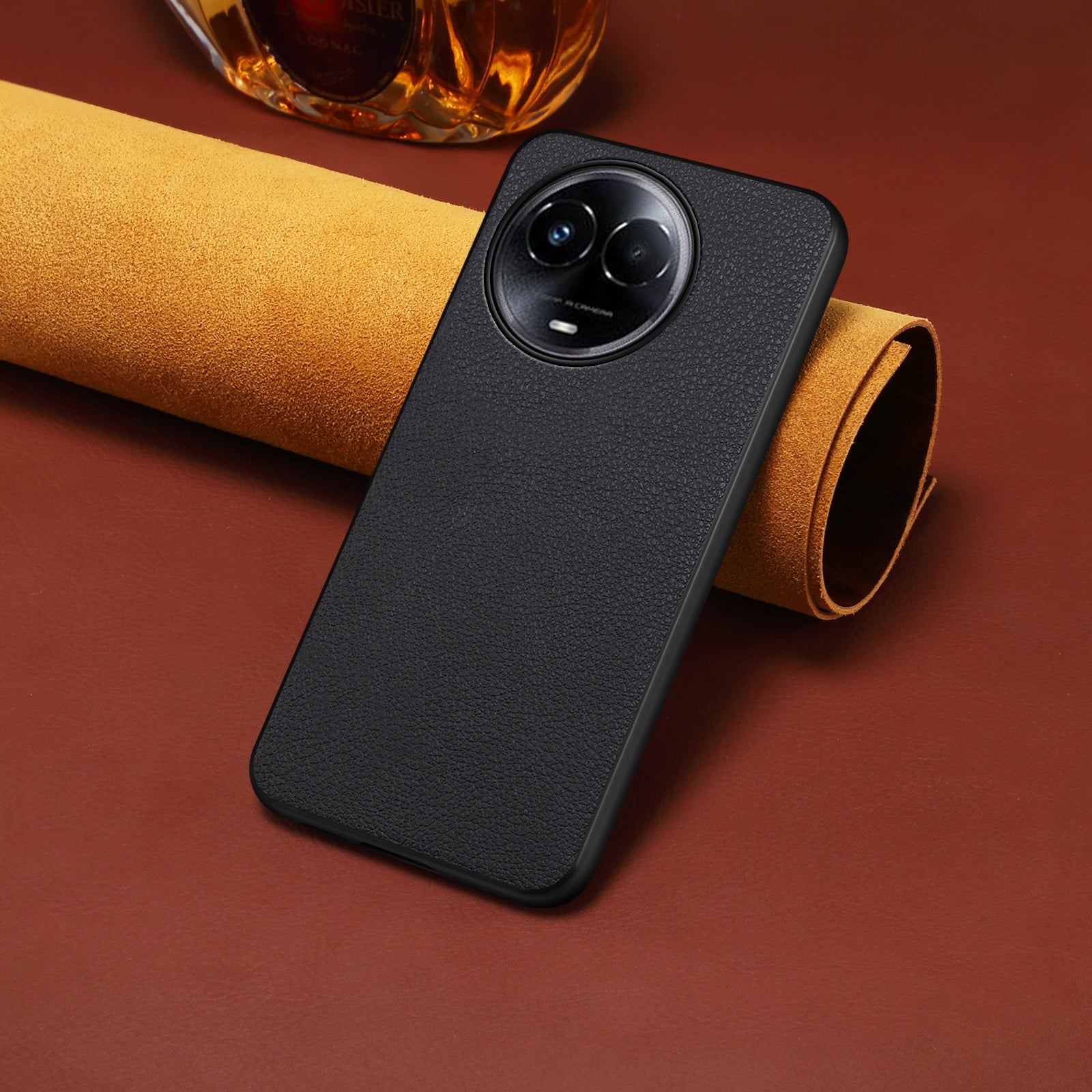 For Realme 11 5G (Global) Case Leather+PC+TPU Hybrid Phone Cover Calf Texture