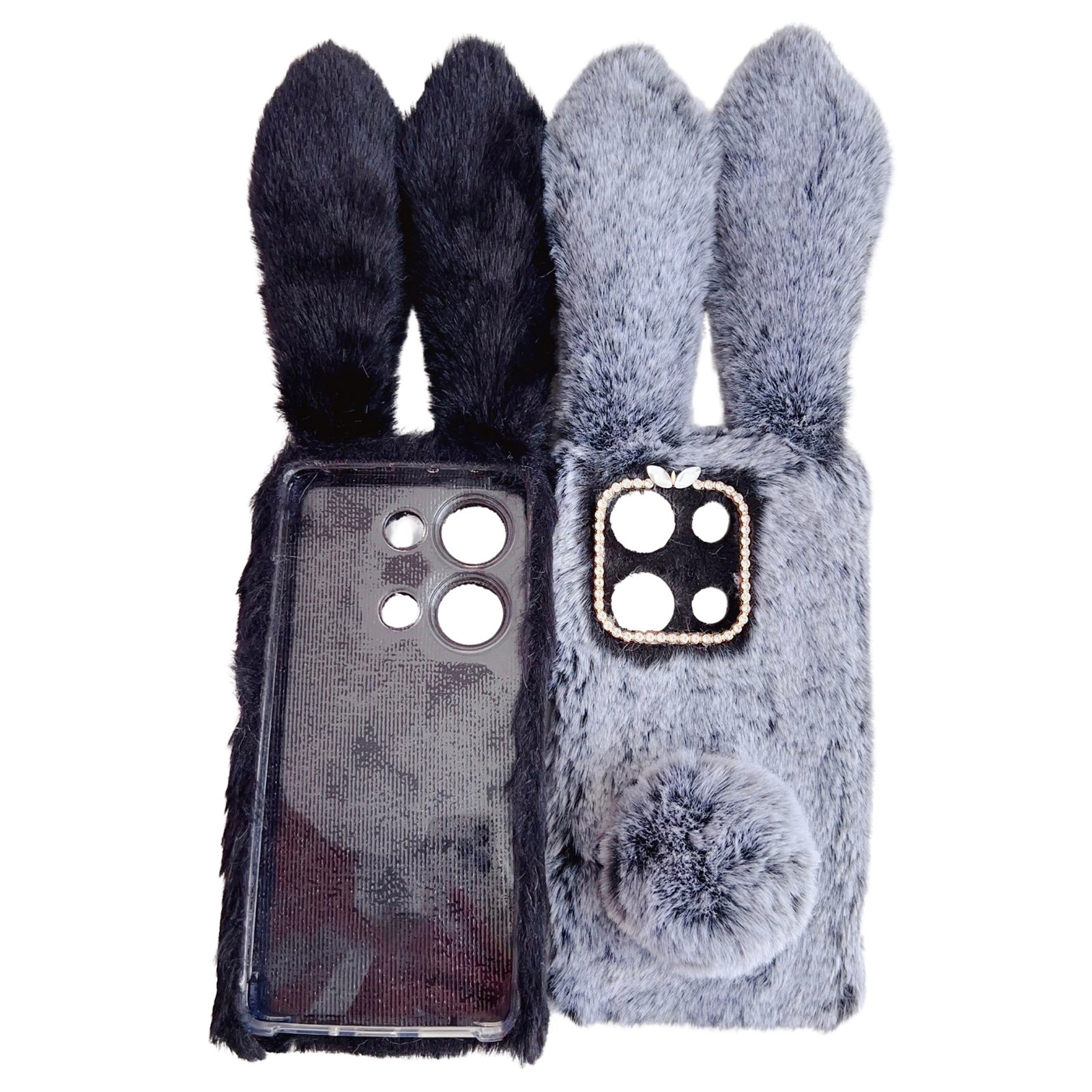 For Xiaomi Redmi Note 13 Pro 4G / Poco M6 Pro 4G TPU Case 3D Bunny Ears Furry Hairball Back Phone Cover
