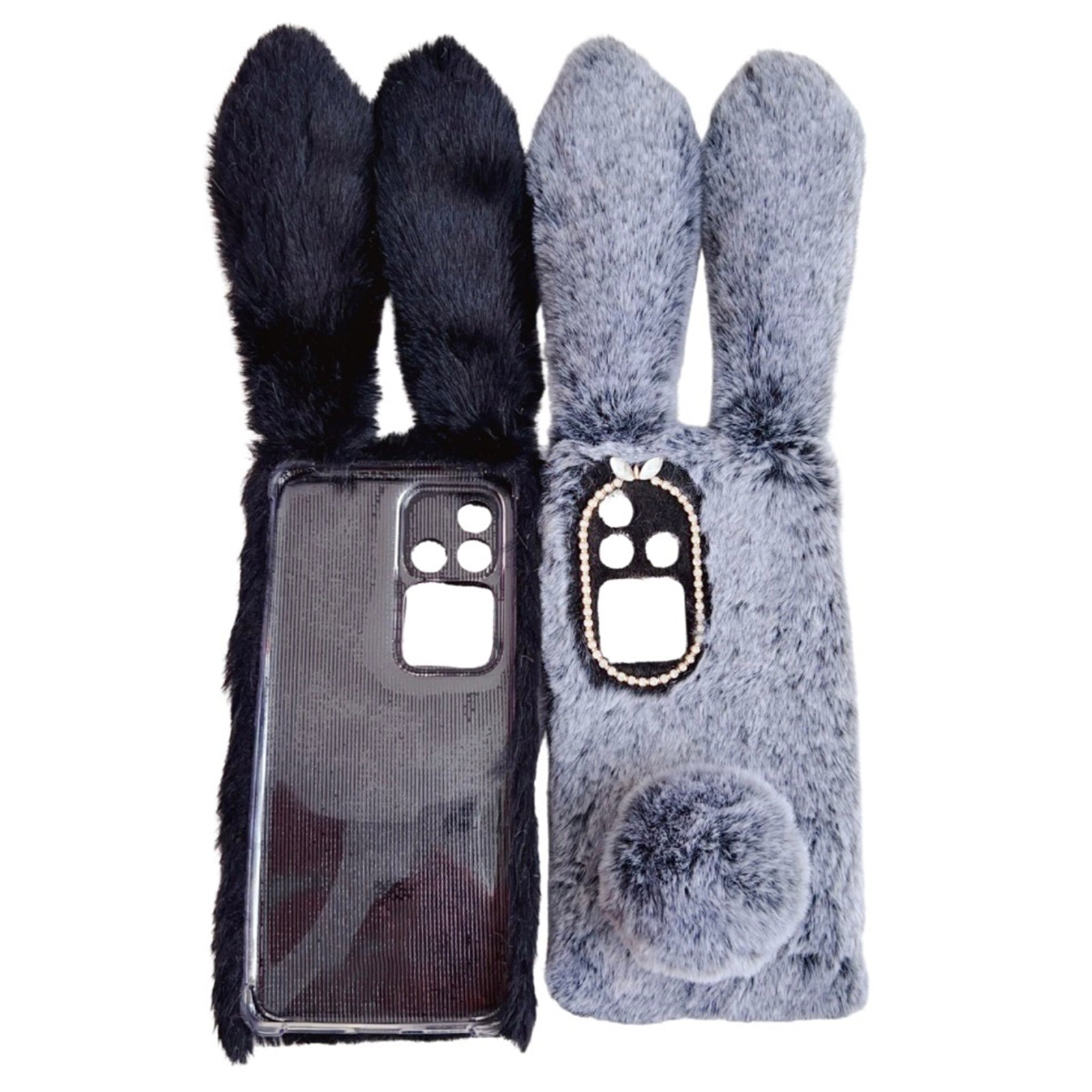 For vivo S18 Pro 5G Case 3D Bunny Ears TPU Phone Case with Fluffy Hairball