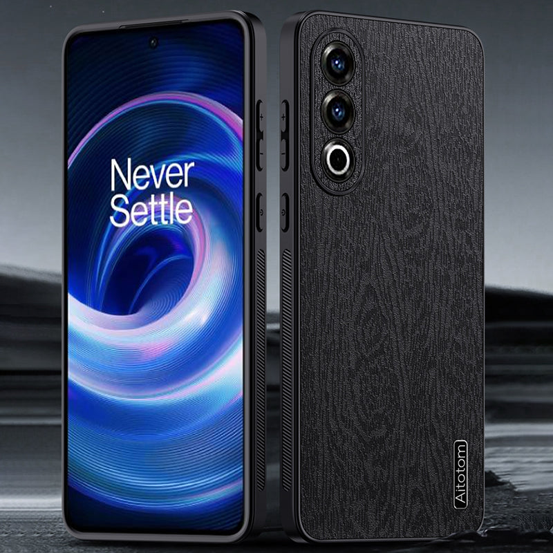 For OnePlus Ace 3V 5G Case Wood Texture Anti-scratch Leather+PC+TPU Back Cover