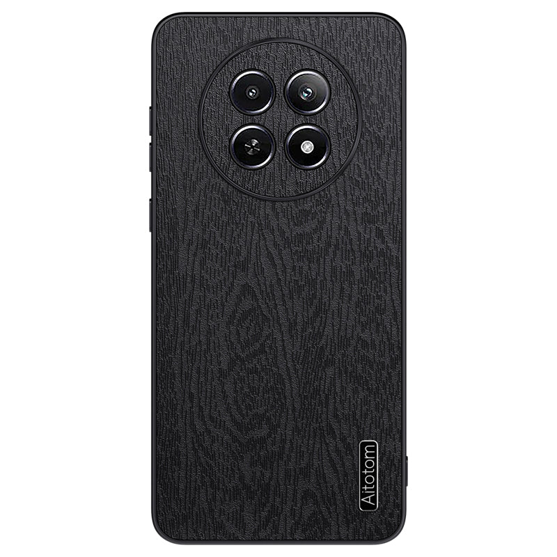For Realme 12 Case Wood Texture PU Leather Coated PC+TPU Mobile Phone Cover