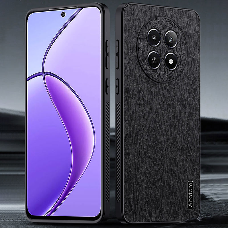 For Realme 12 Case Wood Texture PU Leather Coated PC+TPU Mobile Phone Cover