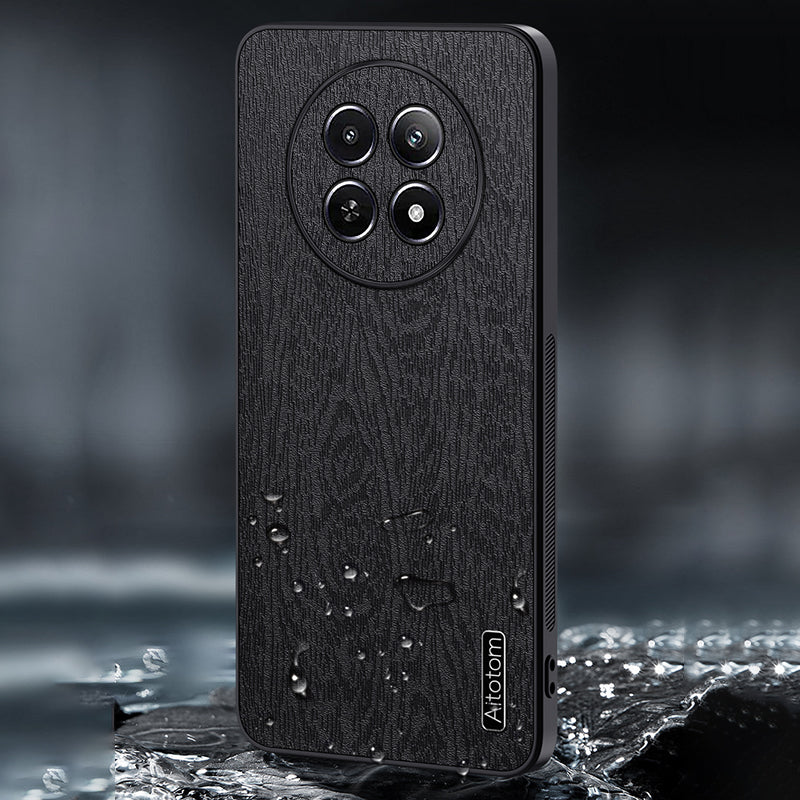 For Realme 12 Case Wood Texture PU Leather Coated PC+TPU Mobile Phone Cover