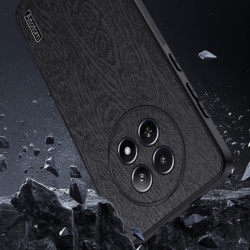 For Realme 12 Case Wood Texture PU Leather Coated PC+TPU Mobile Phone Cover