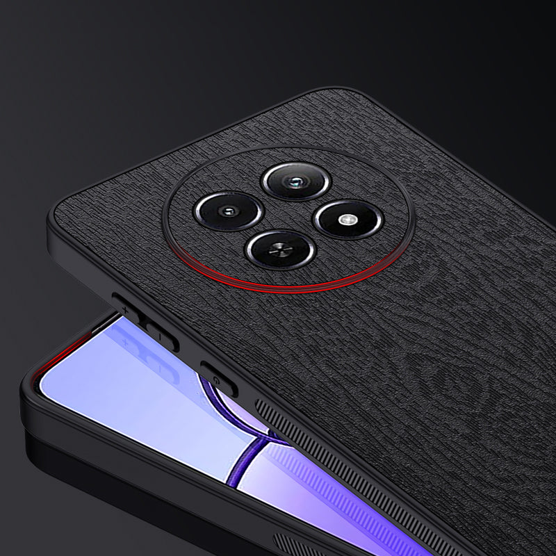 For Realme 12 Case Wood Texture PU Leather Coated PC+TPU Mobile Phone Cover