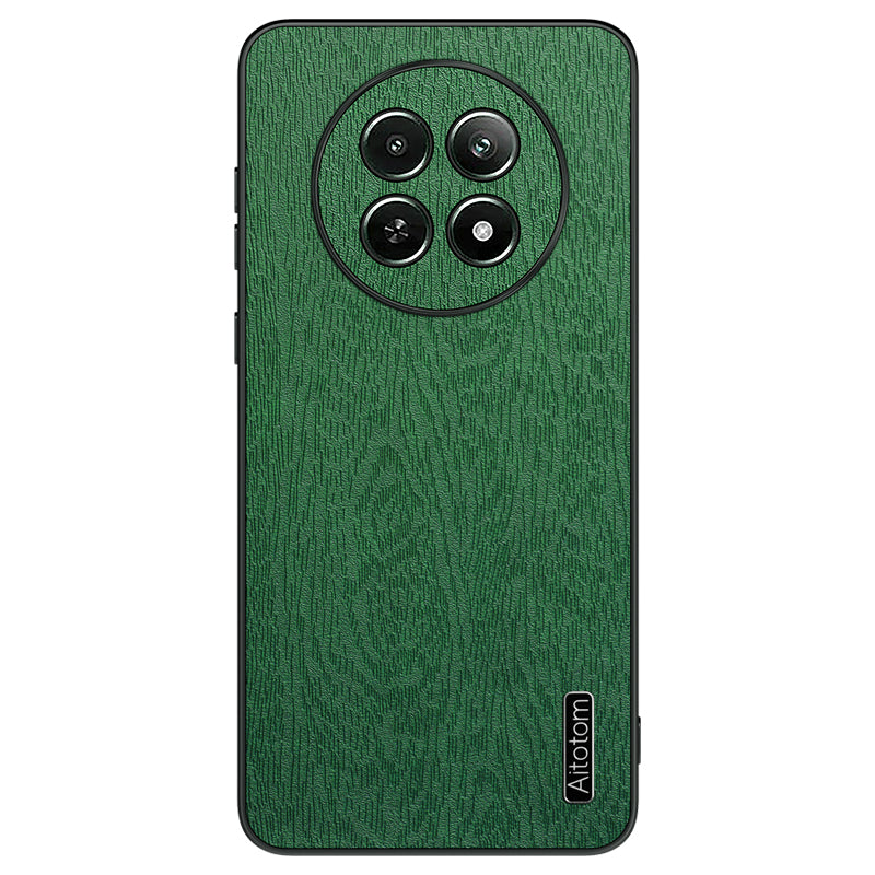 For Realme 12 Case Wood Texture PU Leather Coated PC+TPU Mobile Phone Cover