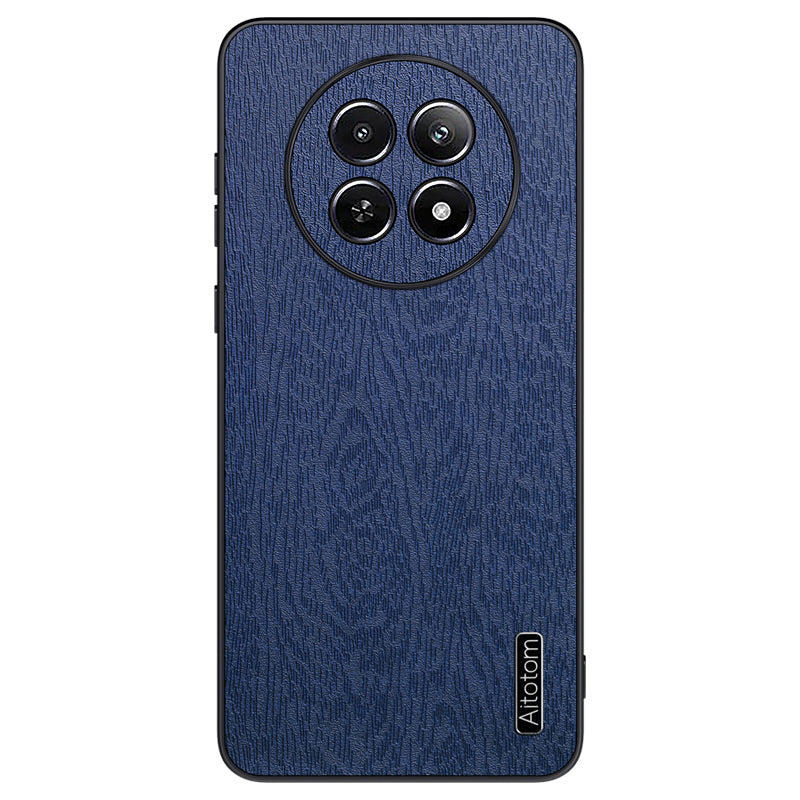 For Realme 12 Case Wood Texture PU Leather Coated PC+TPU Mobile Phone Cover