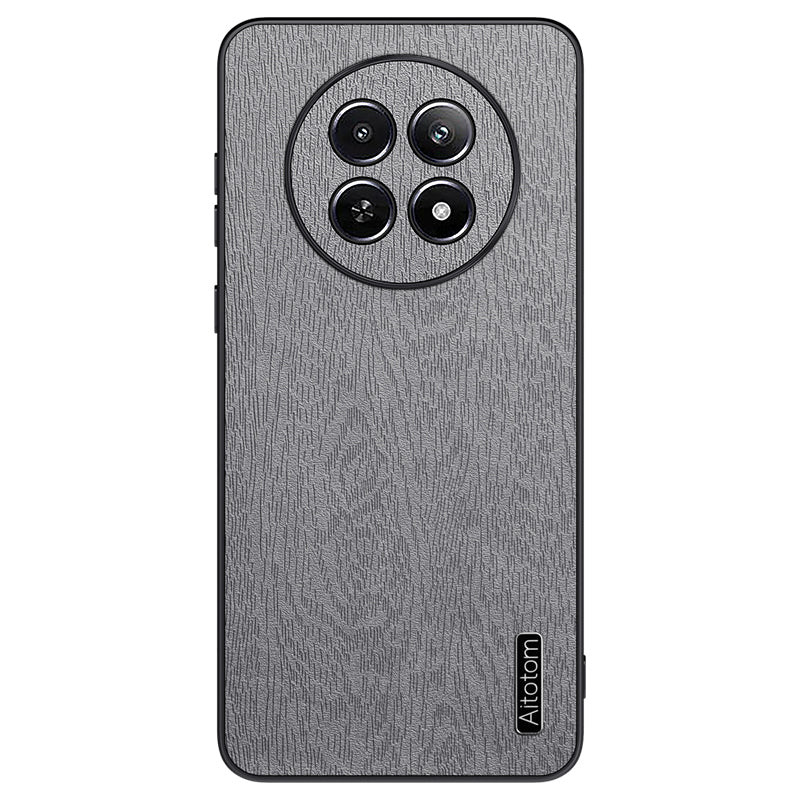 For Realme 12 Case Wood Texture PU Leather Coated PC+TPU Mobile Phone Cover