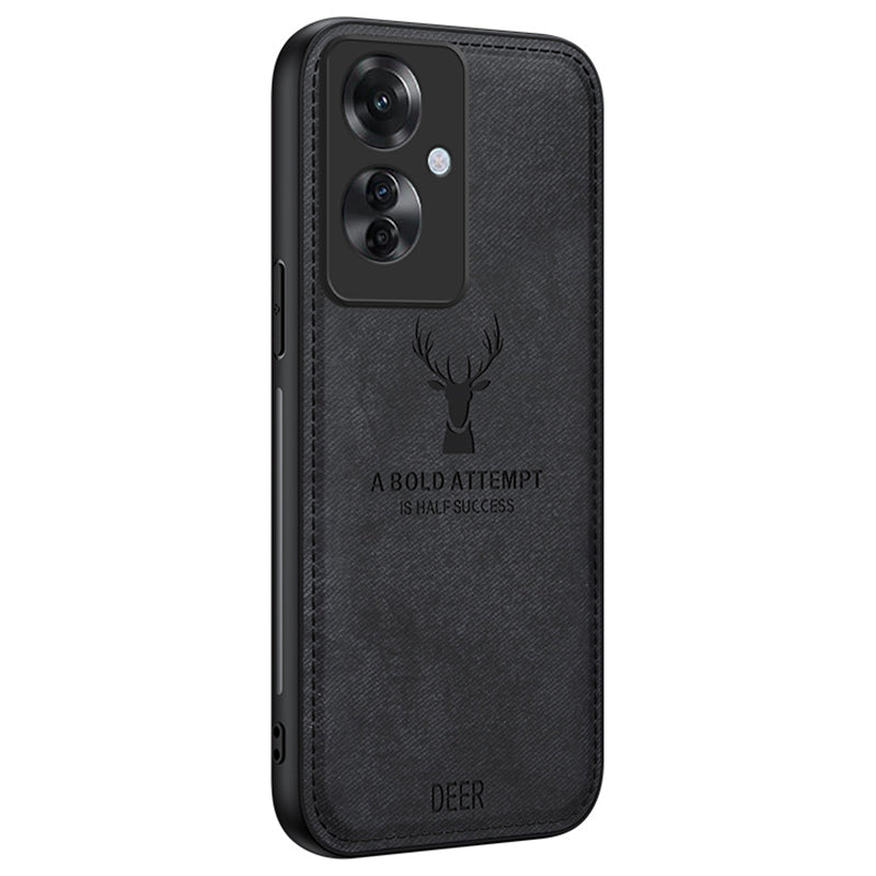 For Oppo Reno11 F 5G Case Deer Pattern Cloth Texture Leather+PC+TPU Phone Cover