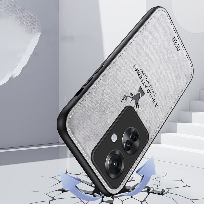 For Oppo Reno11 F 5G Case Deer Pattern Cloth Texture Leather+PC+TPU Phone Cover