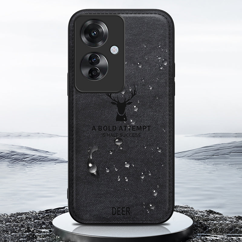 For Oppo Reno11 F 5G Case Deer Pattern Cloth Texture Leather+PC+TPU Phone Cover